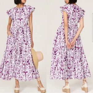 PATOU Organic cotton poplin frill volume buttoned maxi dress Sz 38 = US 4